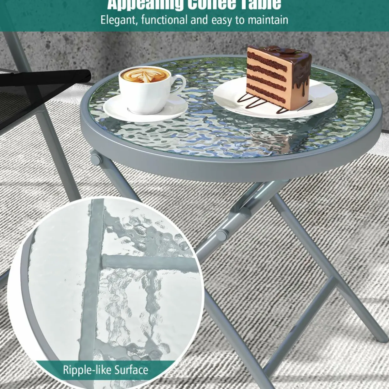 Tangkula 3 Piece Patio Folding Chair Set, Outdoor Metal Conversation Set