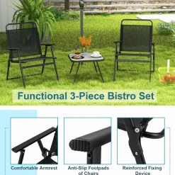 Tangkula 3 Piece Patio Folding Dining Set