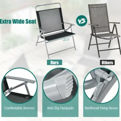 Tangkula 3 Piece Patio Folding Chair Set, Outdoor Metal Conversation Set