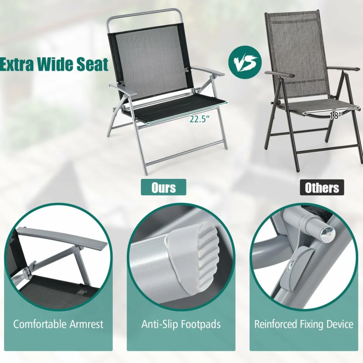 Tangkula 3 Piece Patio Folding Chair Set, Outdoor Metal Conversation Set