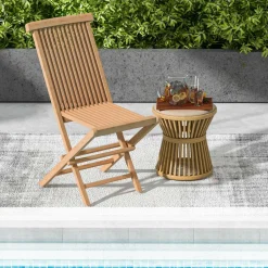 Tangkula 2 Piece Patio Folding Chair, Sturdy Teak High-Back Chair with Slatted Design