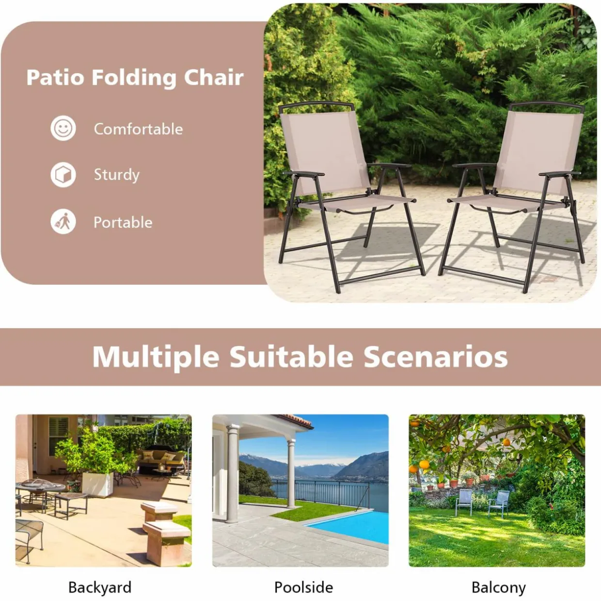 Tangkula 2 Piece Patio Folding Chairs