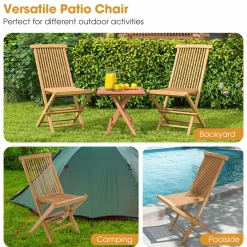 Tangkula 2 Piece Patio Folding Chair, Sturdy Teak High-Back Chair with Slatted Design