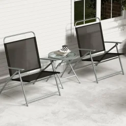 Tangkula 3 Piece Patio Folding Chair Set, Outdoor Metal Conversation Set