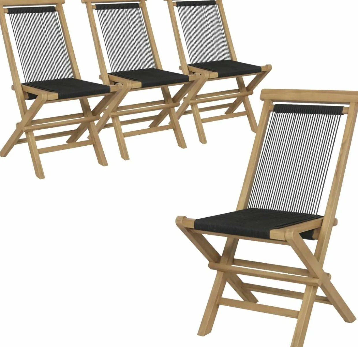 Tangkula 2 Piece Patio Folding Chairs, Solid Teak Wood Dining Chairs with Woven Rope Seat & Back