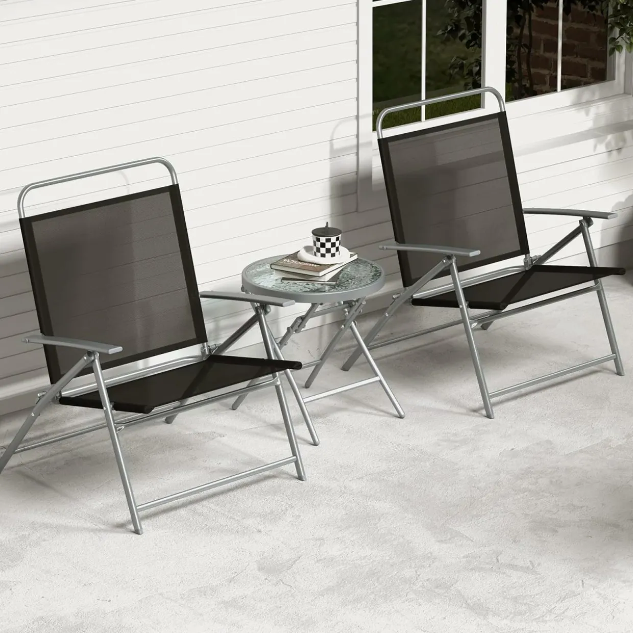 Tangkula 3 Piece Patio Folding Chair Set, Outdoor Metal Conversation Set
