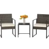 Tangkula 3 Piece Patio Furniture Set, Modern Heavy Duty All Weather Cushioned Wicker Chairs and Coffee Table Set