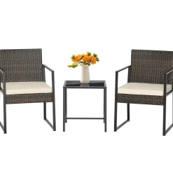 Tangkula 3 Piece Patio Furniture Set, Modern Heavy Duty All Weather Cushioned Wicker Chairs and Coffee Table Set