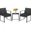 Tangkula 3 Piece Patio Furniture Set, Modern Heavy Duty All Weather Cushioned Wicker Chairs and Coffee Table Set
