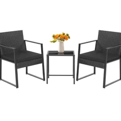Tangkula 3 Piece Patio Furniture Set, Modern Heavy Duty All Weather Cushioned Wicker Chairs and Coffee Table Set