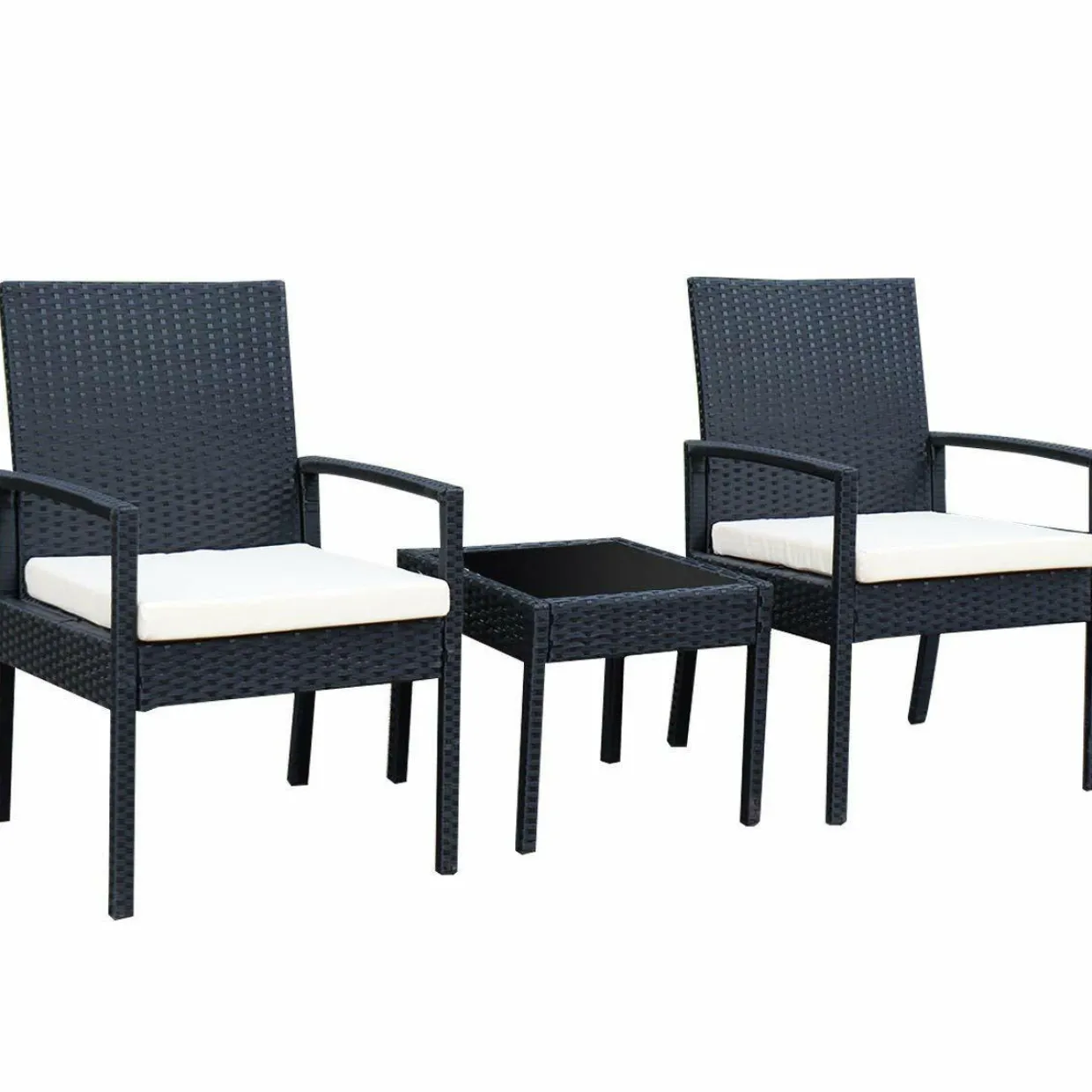 Tangkula 3 Piece Patio Furniture Set with 2 Cushioned Chairs & End Table, Black