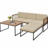 Tangkula 5 Piece Patio Furniture Set, Acacia Wood Sectional Set with Heavy-Duty Metal Frame, Comfy Seat & Back Cushions