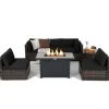 Tangkula 7 Piece Patio Furniture Set with Fire Pit Table, Includes 42 Inches 60,000 BTU Propane Rectangle Fire Pit Table