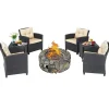Tangkula 7 Piece Patio Furniture Set with 40,000BTU Propane Fire Pit Table (Brown)
