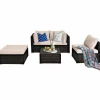 Tangkula 5 Piece Patio Furniture Set, Outdoor Sectional Rattan Sofa Set with Cushions and Coffee Table