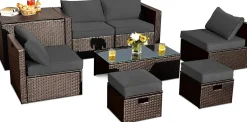 Tangkula 8 Piece Patio Furniture Set for 6 with Waterpfoor Cover