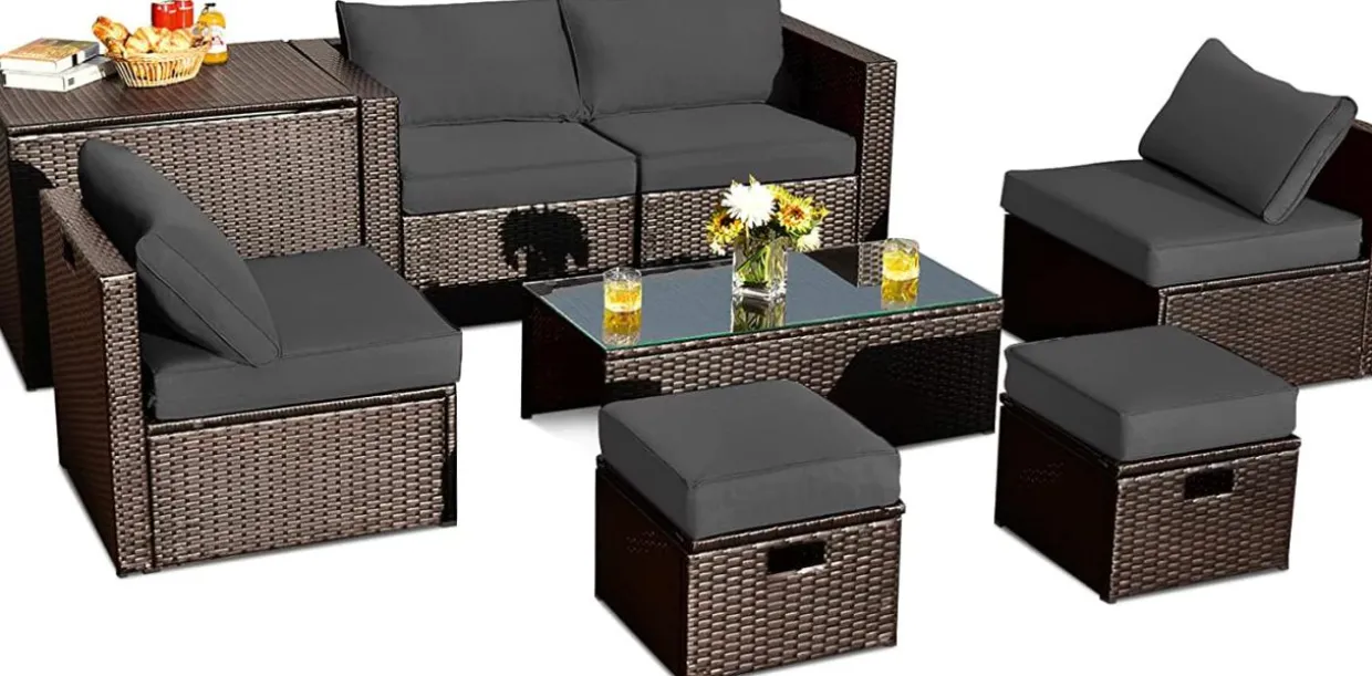 Tangkula 8 Piece Patio Furniture Set for 6 with Waterpfoor Cover
