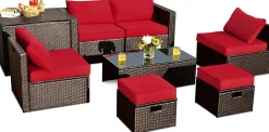 Tangkula 8 Piece Patio Furniture Set for 6 with Waterpfoor Cover