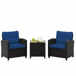 Tangkula 3 Piece Patio Furniture Set, Rattan Conversation Set w/Soft Seat & Back Cushions