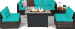 Tangkula 7 Piece Patio Furniture Set with Fire Pit Table, Includes 42 Inches 60,000 BTU Propane Rectangle Fire Pit Table