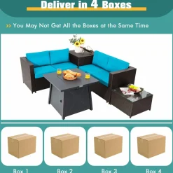 Tangkula 5 Piece Patio Furniture Set with 50,000 BTU Propane Fire Pit Table, Outdoor Wicker Conversation Set