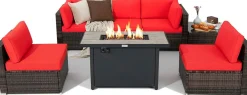 Tangkula 7 Piece Patio Furniture Set with Fire Pit Table, Includes 42 Inches 60,000 BTU Propane Rectangle Fire Pit Table