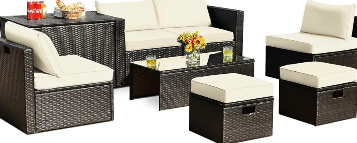 Tangkula 8 Piece Patio Furniture Set for 6 with Waterpfoor Cover