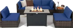 Tangkula 7 Piece Patio Furniture Set with Fire Pit Table, Includes 42 Inches 60,000 BTU Propane Rectangle Fire Pit Table