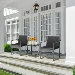 Tangkula 3 Piece Patio Furniture Set, Modern Heavy Duty All Weather Cushioned Wicker Chairs and Coffee Table Set