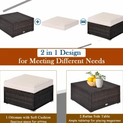 Tangkula 5 Piece Patio Furniture Set, Outdoor Sectional Rattan Sofa Set with Cushions and Coffee Table