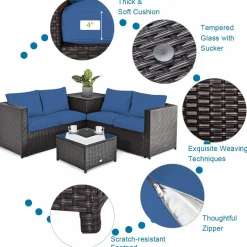 Tangkula 5 Piece Patio Furniture Set with 50,000 BTU Propane Fire Pit Table, Outdoor Wicker Conversation Set