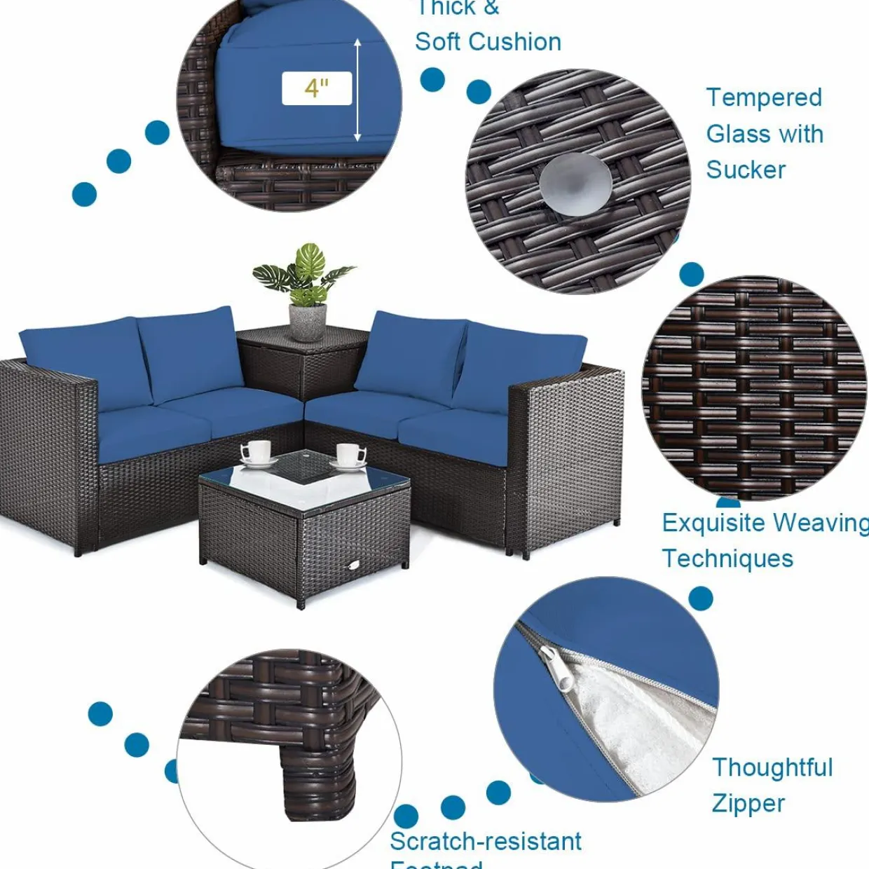 Tangkula 5 Piece Patio Furniture Set with 50,000 BTU Propane Fire Pit Table, Outdoor Wicker Conversation Set