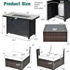 Tangkula 7 Piece Patio Furniture Set with Fire Pit Table, Includes 42 Inches 60,000 BTU Propane Rectangle Fire Pit Table