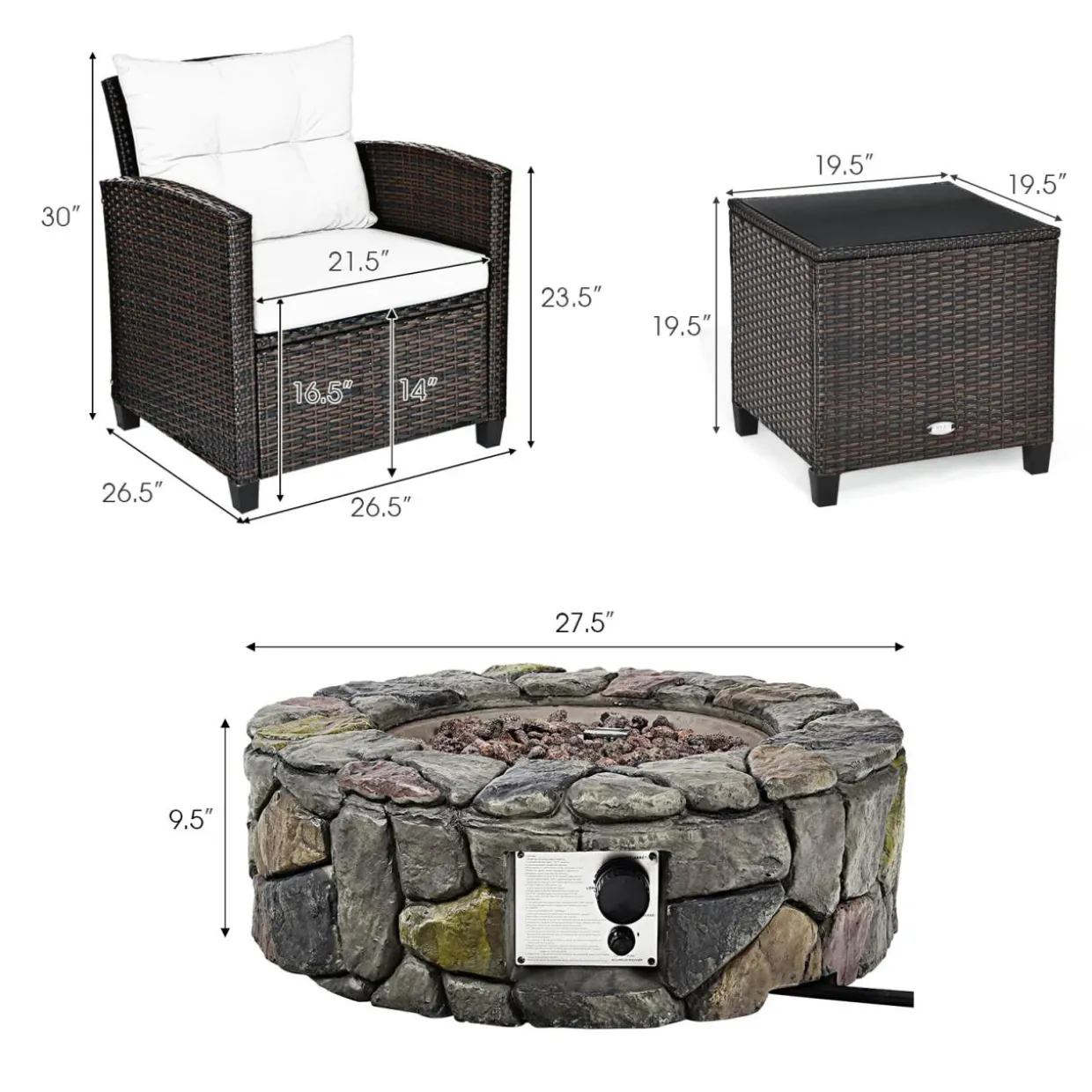 Tangkula 7 Piece Patio Furniture Set with 40,000BTU Propane Fire Pit Table (Brown)