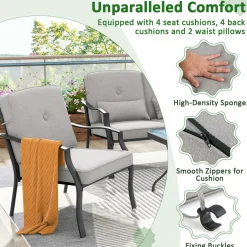 Tangkula 4 Piece Patio Furniture Set, Heavy Duty Outdoor Conversation Set with Soft Padded Cushions & Waist Pillows