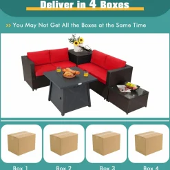 Tangkula 5 Piece Patio Furniture Set with 50,000 BTU Propane Fire Pit Table, Outdoor Wicker Conversation Set