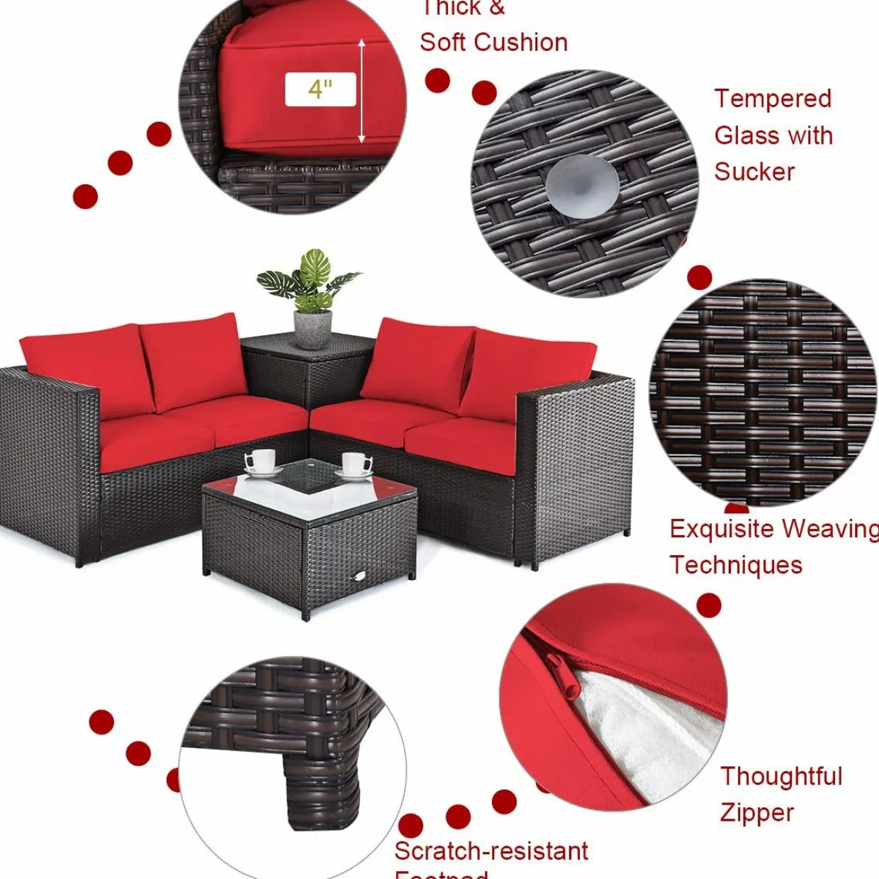 Tangkula 5 Piece Patio Furniture Set with 50,000 BTU Propane Fire Pit Table, Outdoor Wicker Conversation Set
