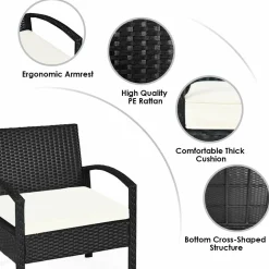 Tangkula 3 Piece Patio Furniture Set with 2 Cushioned Chairs & End Table, Black