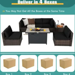 Tangkula 7 Piece Patio Furniture Set with Fire Pit Table, Includes 42 Inches 60,000 BTU Propane Rectangle Fire Pit Table