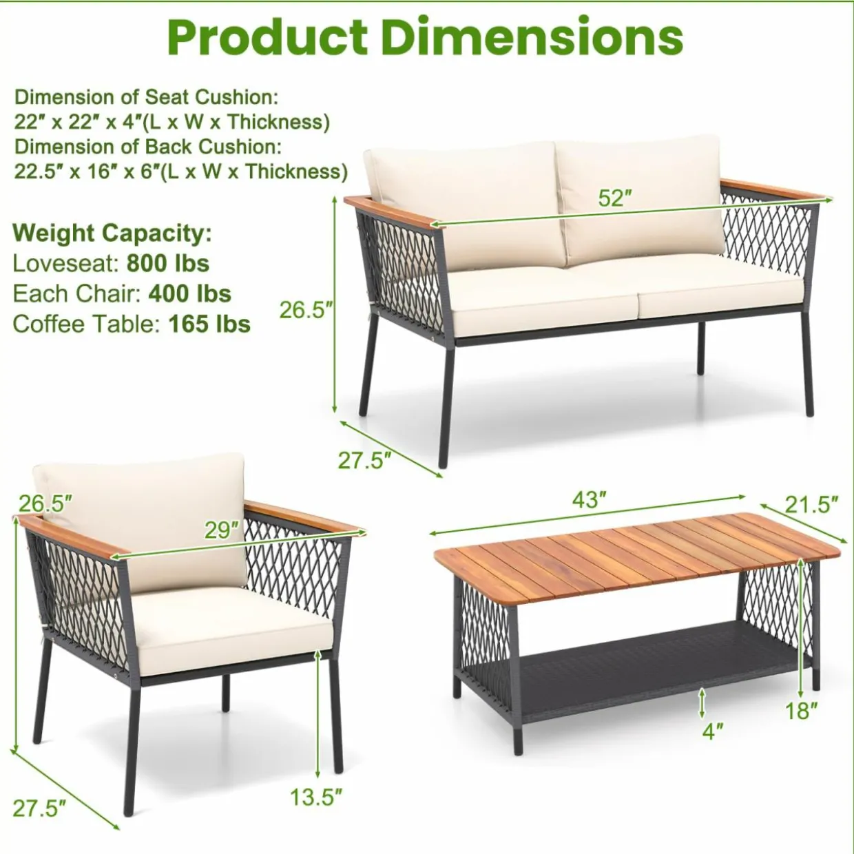 Tangkula 4 Piece Patio Furniture Set, Patiojoy Rattan Chair Set w/ 2-Tier Coffee Table