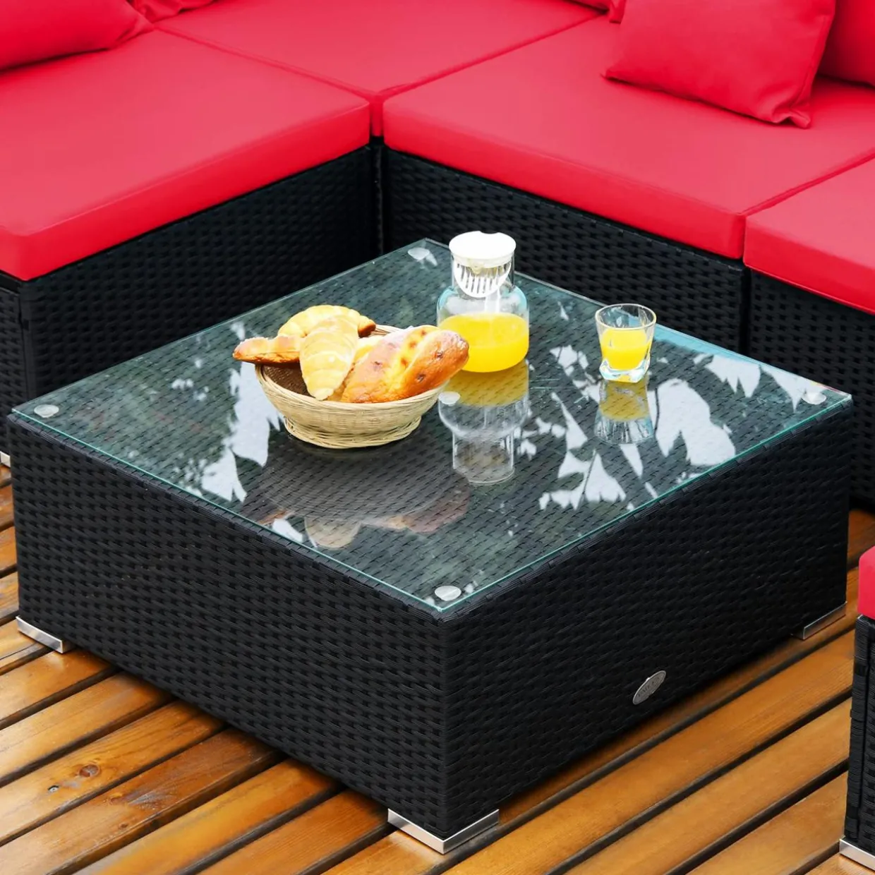Tangkula 7 Piece Patio Furniture Set, Outdoor Sectional Sofa w/Pillows and Cushions, Wicker Sofa Conversation Set with Coffee Table