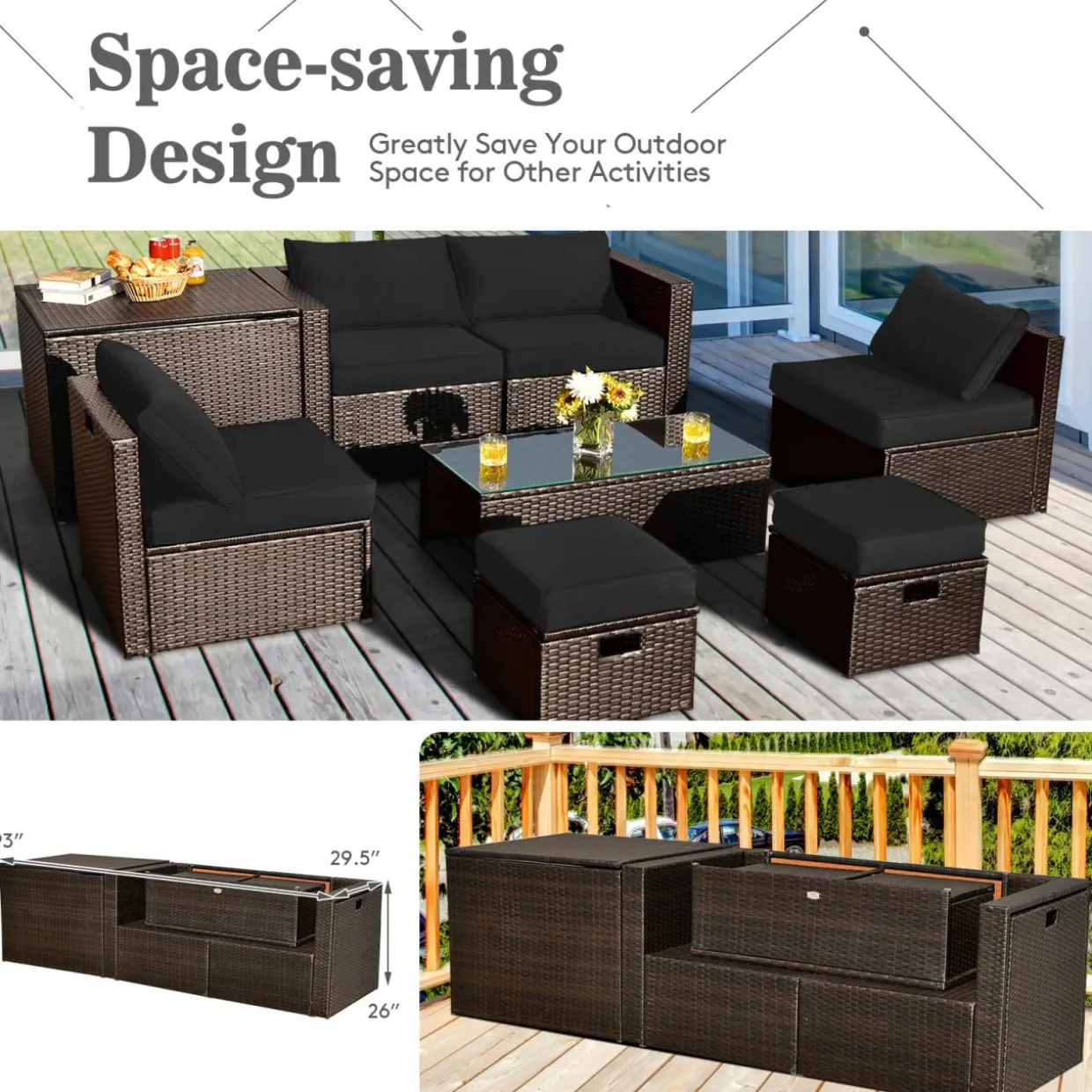 Tangkula 8 Piece Patio Furniture Set for 6 with Waterpfoor Cover