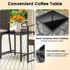 Tangkula 3 Piece Patio Furniture Set, Modern Heavy Duty All Weather Cushioned Wicker Chairs and Coffee Table Set