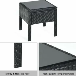 Tangkula 3 Piece Patio Furniture Set with 2 Cushioned Chairs & End Table, Black