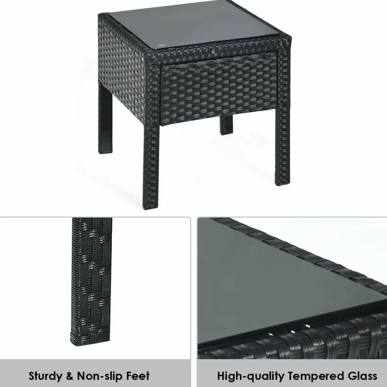 Tangkula 3 Piece Patio Furniture Set with 2 Cushioned Chairs & End Table, Black