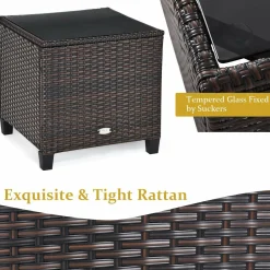 Tangkula 7 Piece Patio Furniture Set with 40,000BTU Propane Fire Pit Table (Brown)