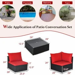 Tangkula 7 Piece Patio Furniture Set, Outdoor Sectional Sofa w/Pillows and Cushions, Wicker Sofa Conversation Set with Coffee Table