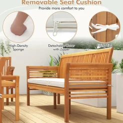 Tangkula 5 Piece Patio Furniture Set, Acacia Wood Conversation Set with 3-Seat Bench, Loveseat