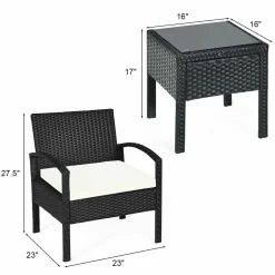 Tangkula 3 Piece Patio Furniture Set with 2 Cushioned Chairs & End Table, Black
