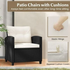 Tangkula 3 Piece Patio Furniture Set, Rattan Conversation Set w/Soft Seat & Back Cushions